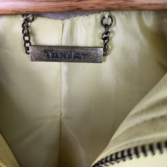 TanJay Jacket Womens 14 Bright Yellow Full Zip Faux Leather Lined Zipper Pockets - Picture 5 of 16
